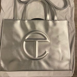 Telfar Medium Silver Shopping Bag/ Excellent Cond. W/ Tags, Dust Bag BRAND NEW